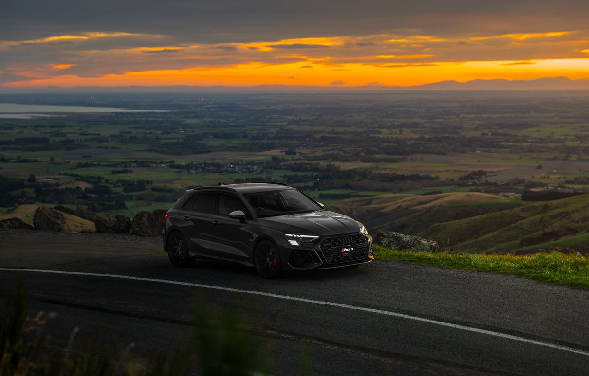 Photo of an Audi RS 3 looking out towards south canterbury